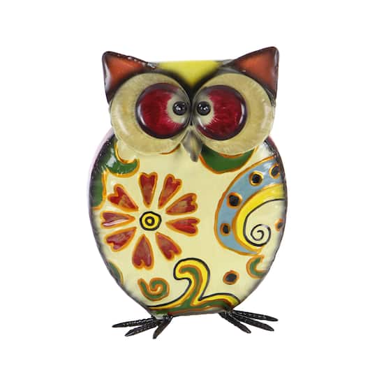 11" Yellow Iron Owl Garden Sculpture